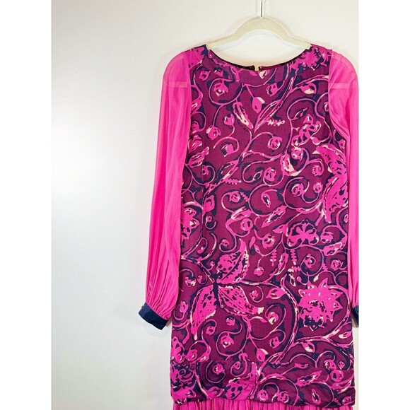 Tory Burch Dress Pink Floral Mini Sheath Wool Silk Long Sleeve Sheer Size 4 - Picture 4 of 14